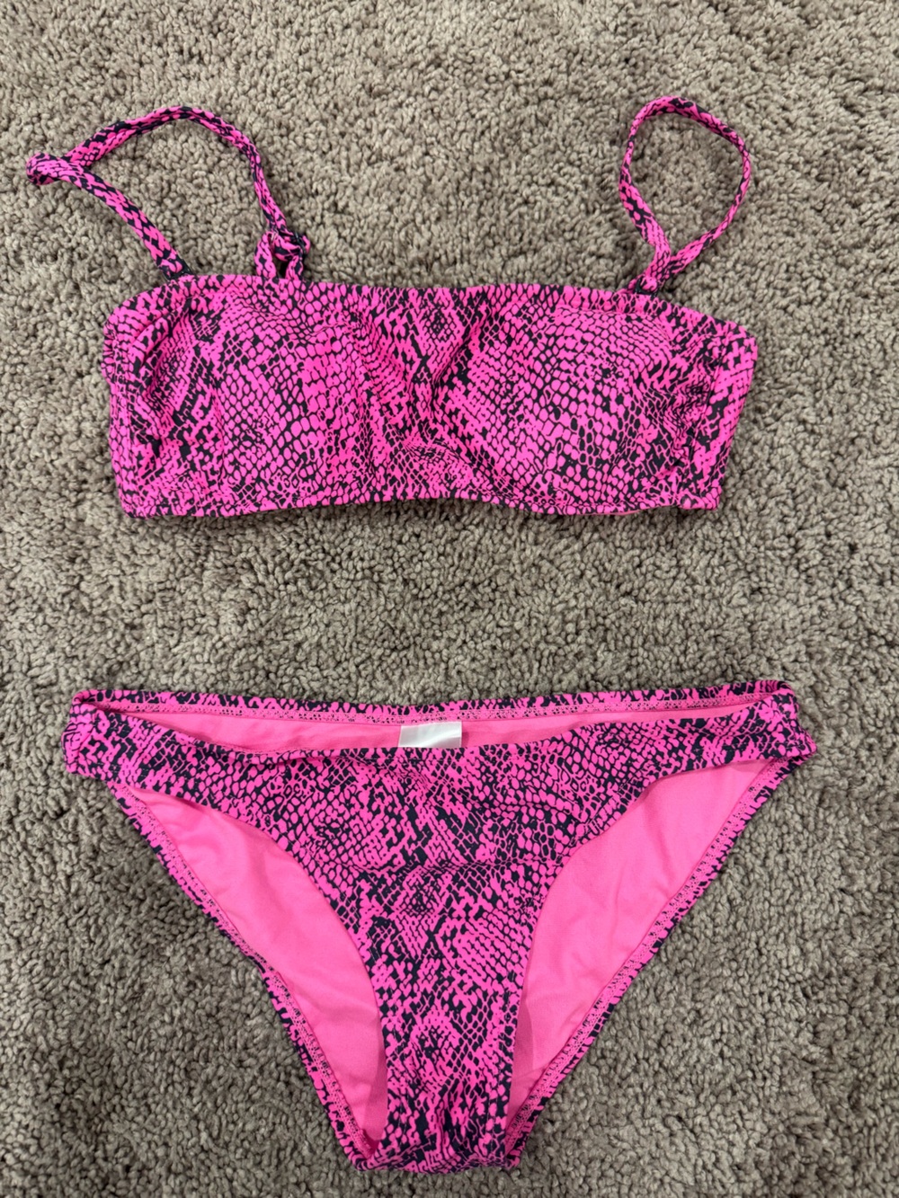 Pink and black snake print bikini